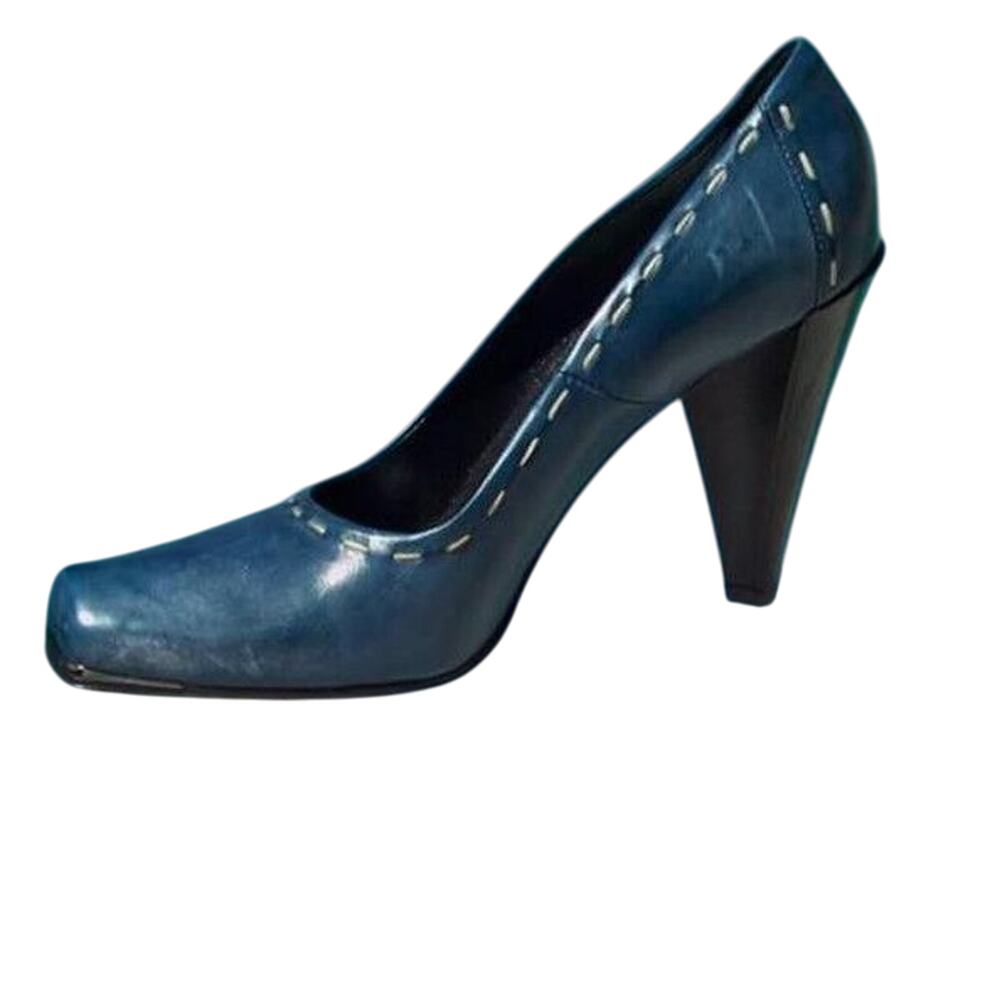 Donald Pliner Couture Denim Oil Skin Leather Pump Shoe Detail Stitching NIB $295